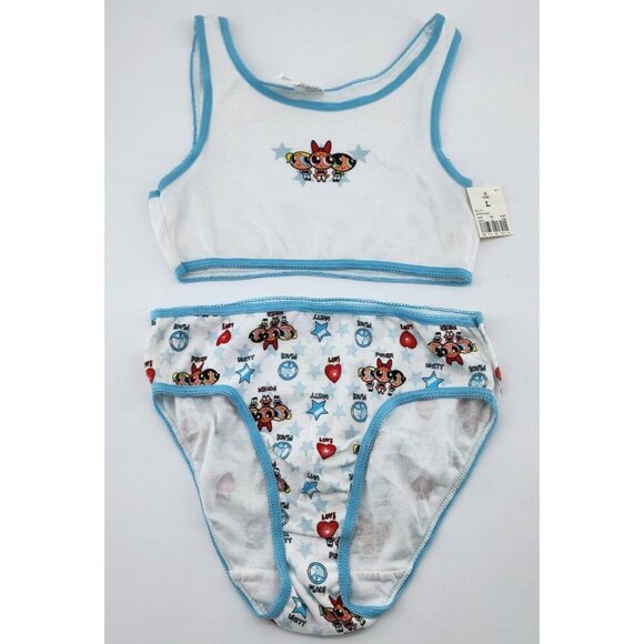 NEW Vtg 2000 Y2K Powerpuff Girls 2 Piece Set Crop Top Bra & Panty Set Girls Sz L